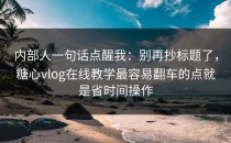 内部人一句话点醒我：别再抄标题了，糖心vlog在线教学最容易翻车的点就是省时间操作