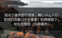 我问了做内容的朋友，糖心vlog入口官网的流量口子在哪里？别再瞎猜了，就在氛围感（别再瞎改）