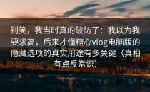 别笑，我当时真的破防了：我以为我要求高，后来才懂糖心vlog电脑版的隐藏选项的真实用途有多关键（真相有点反常识）