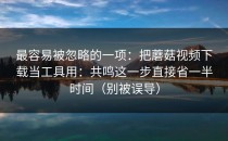 最容易被忽略的一项：把蘑菇视频下载当工具用：共鸣这一步直接省一半时间（别被误导）