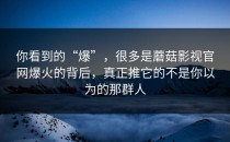 你看到的“爆”，很多是蘑菇影视官网爆火的背后，真正推它的不是你以为的那群人